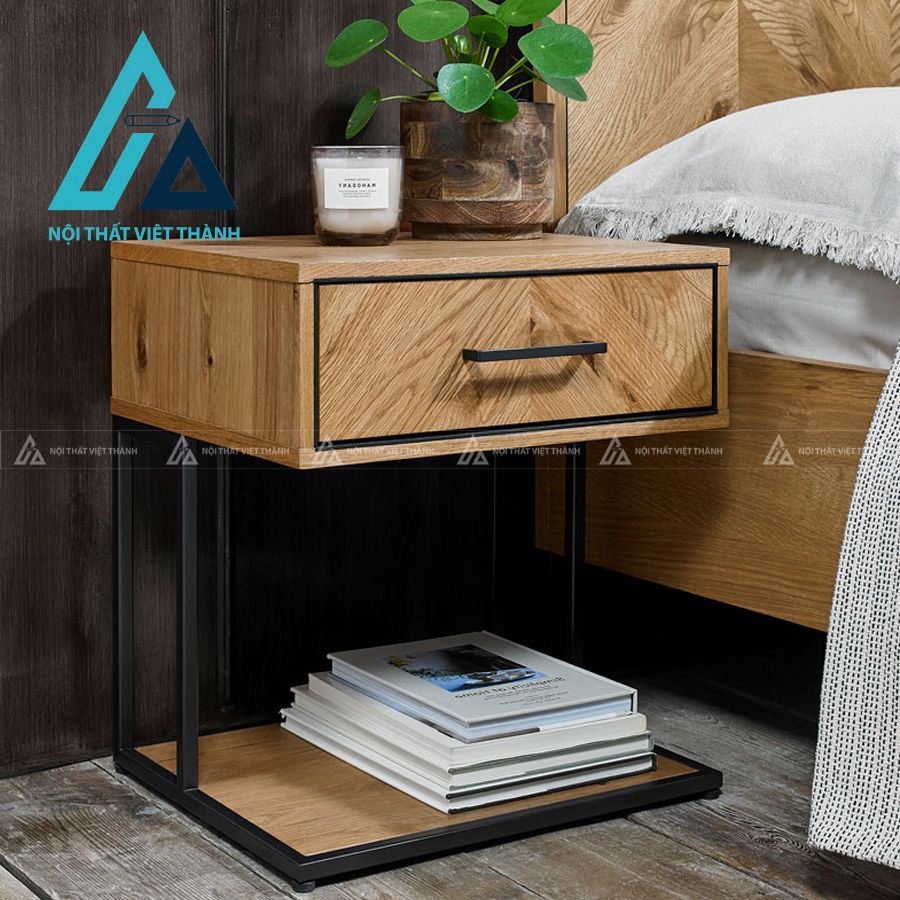 Tủ đầu giường vân gỗ viền đen