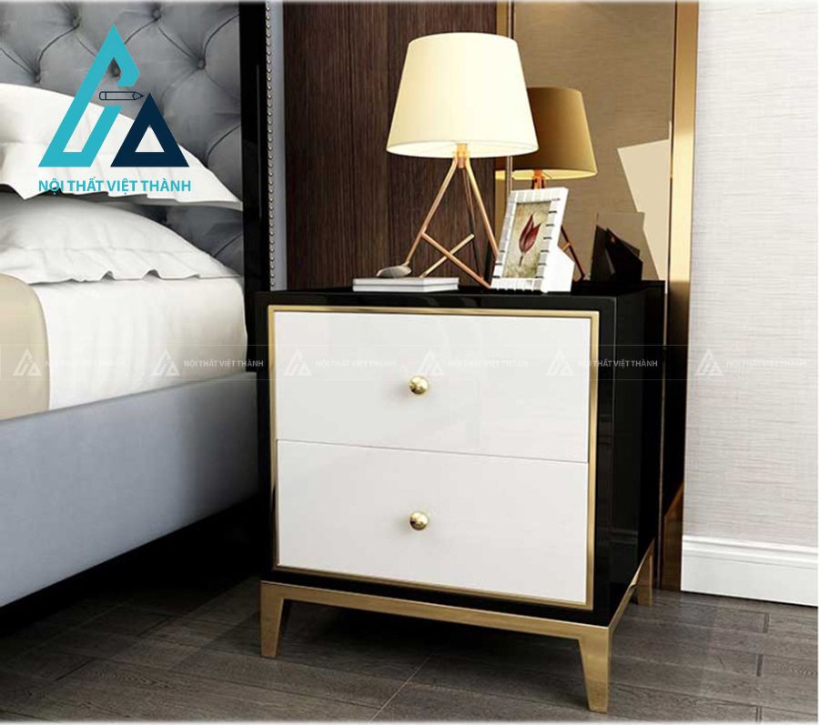 Tủ đầu giường đen cửa trắng sang trọng