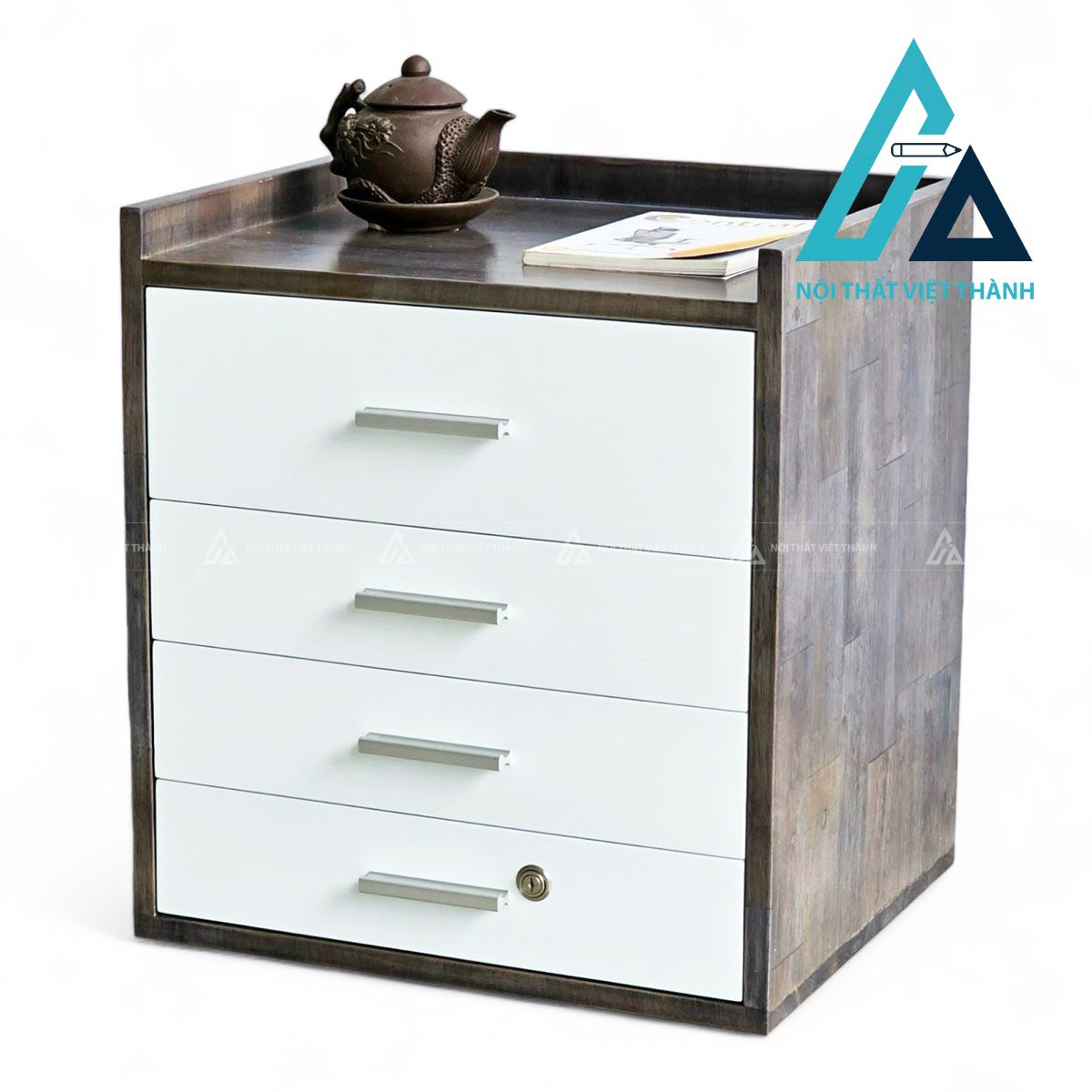 Tủ đầu giường gỗ nâu ngăn tủ trắng