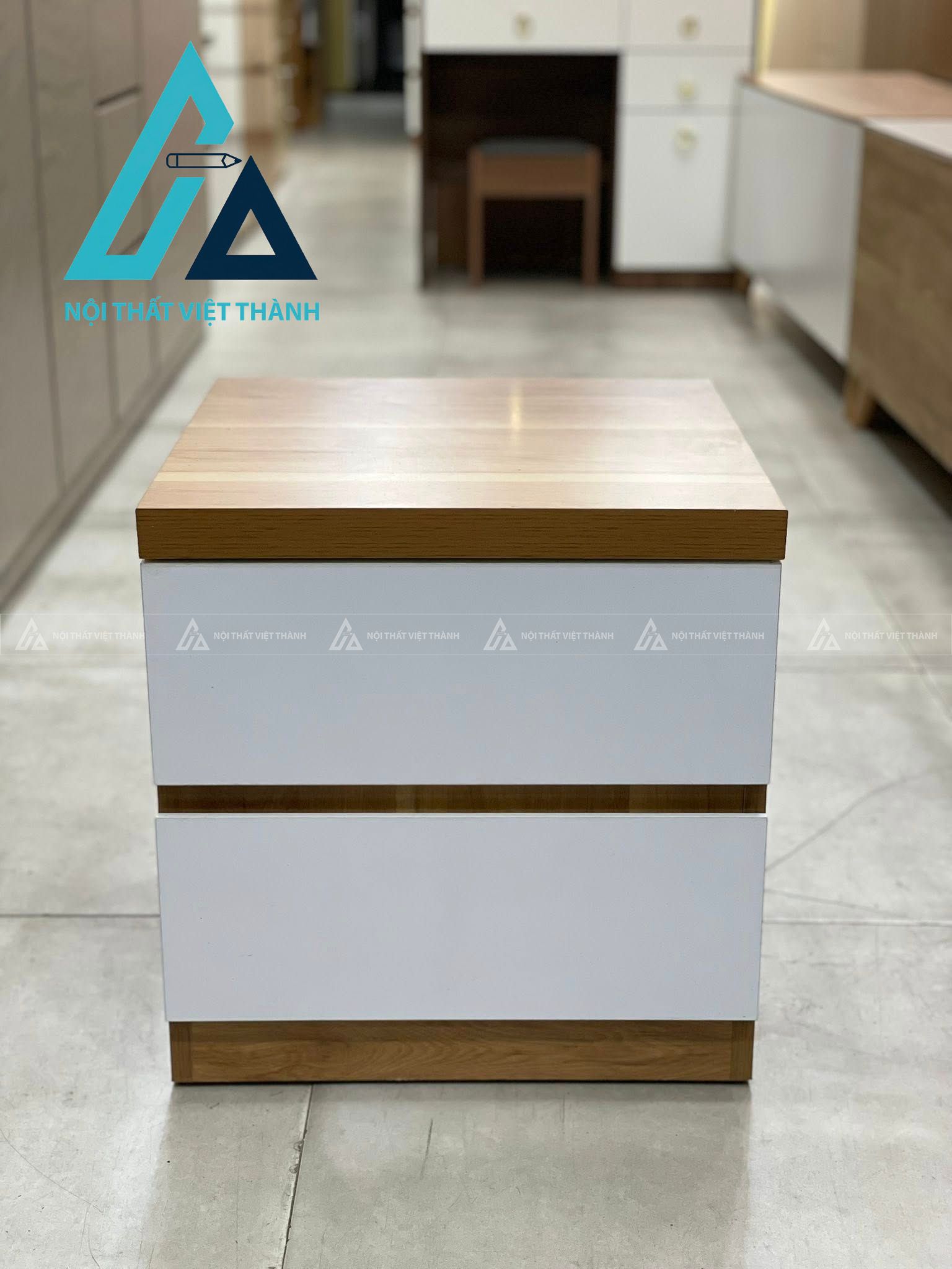 Tủ đầu giường vân gỗ nâu- trắng