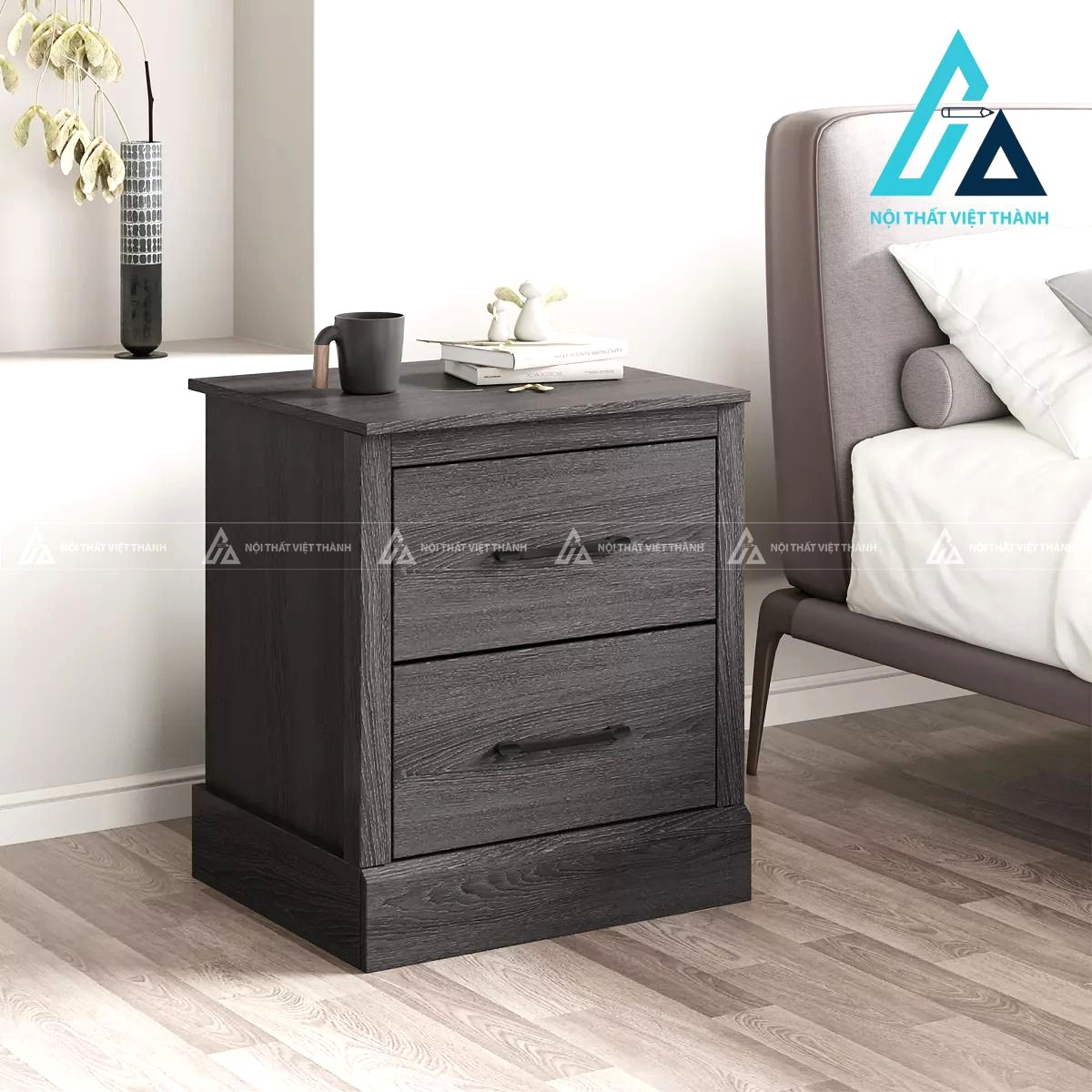 Tủ đầu giường MDF 2 ngăn kéo vân gỗ nhỏ gọn tiện dụng