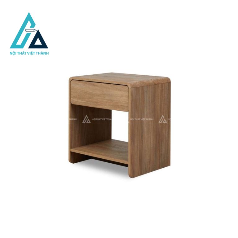 Tủ đầu giường MDF bo cong vân gỗ óc chó hiện đại kèm kệ tiện dụng 1