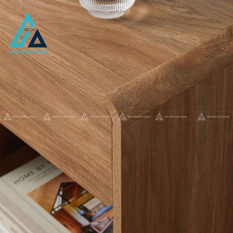 Tủ đầu giường MDF bo cong vân gỗ óc chó hiện đại kèm kệ tiện dụng 5