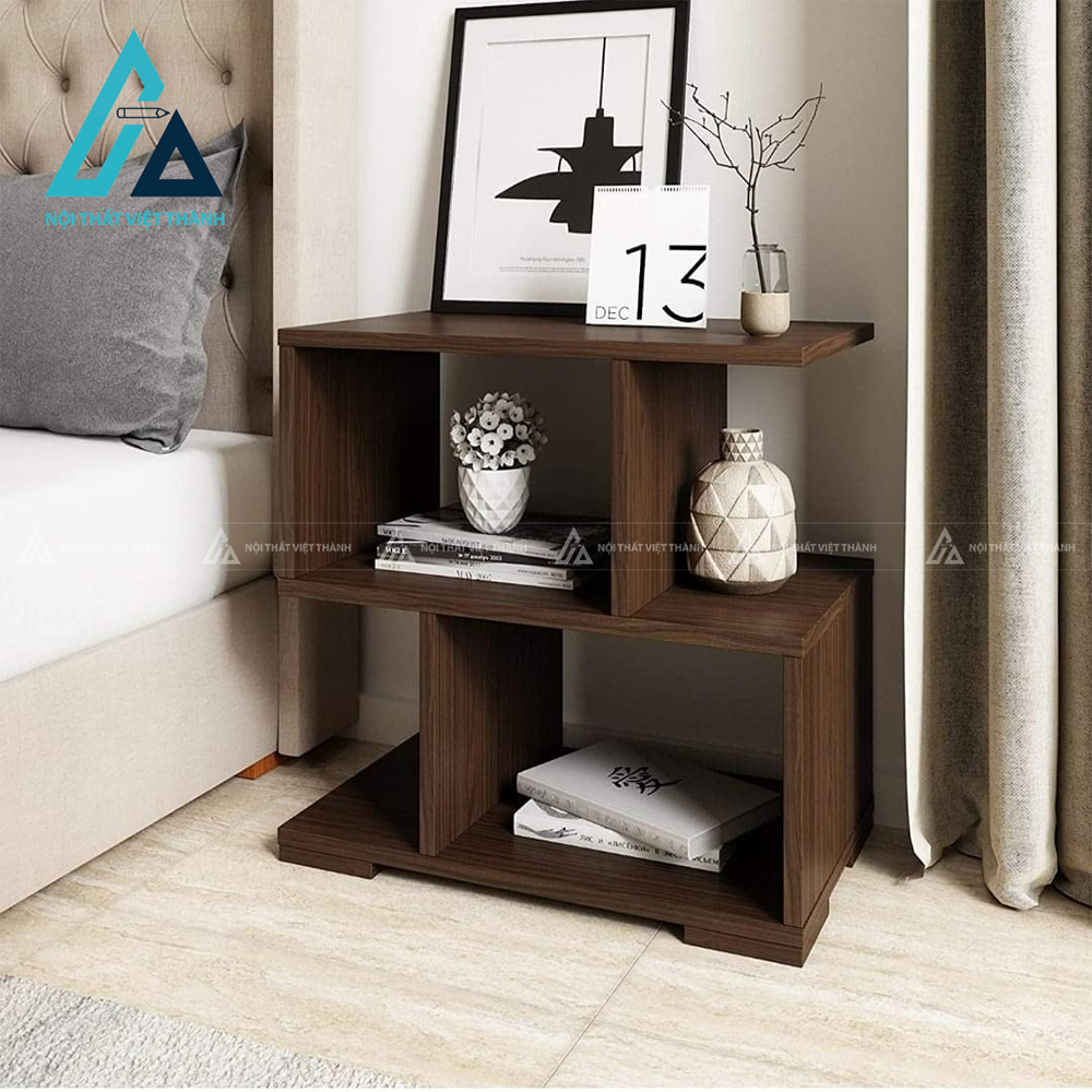 Tủ đầu giường MDF dáng chữ S vân gỗ hiện đại nhỏ gọn đa năng 2