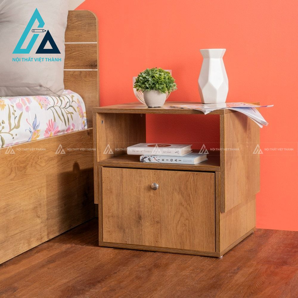 Tủ đầu giường MDF kèm kệ mở vân gỗ óc chó hiện đại đa năng 1