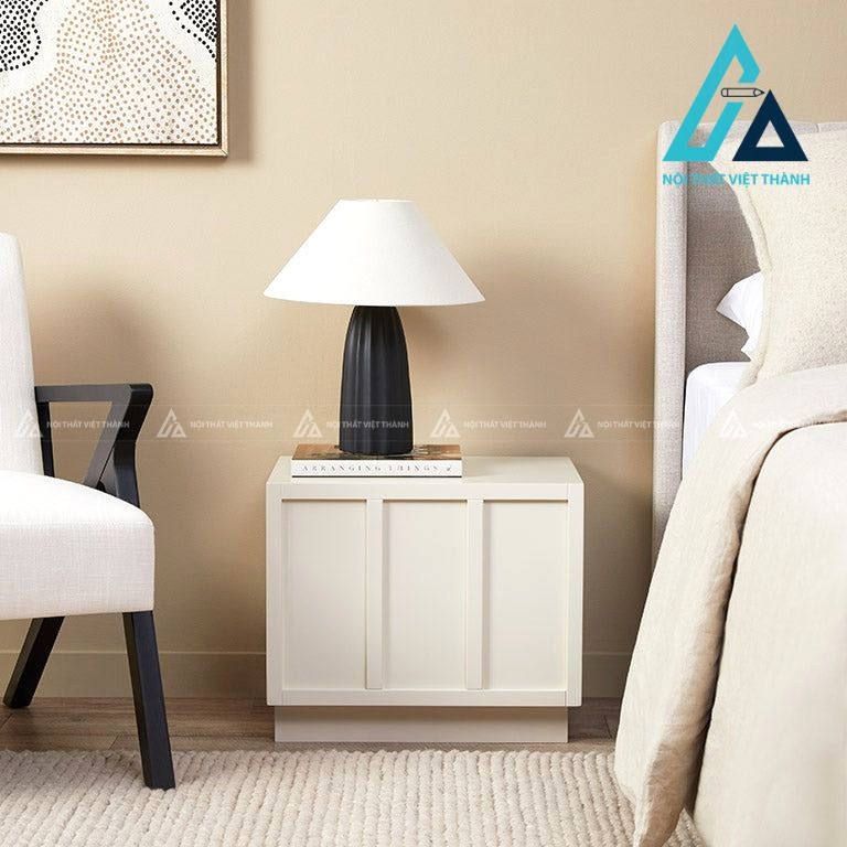Tủ đầu giường MDF màu be phong cách Japandi hiện đại tối giản