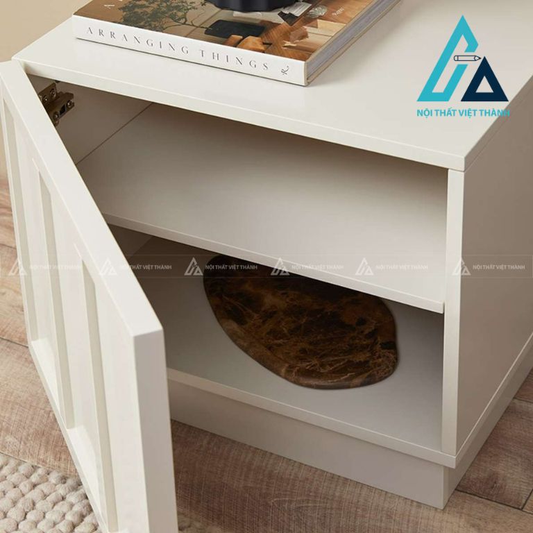 Tủ đầu giường MDF màu be phong cách Japandi hiện đại tối giản 1