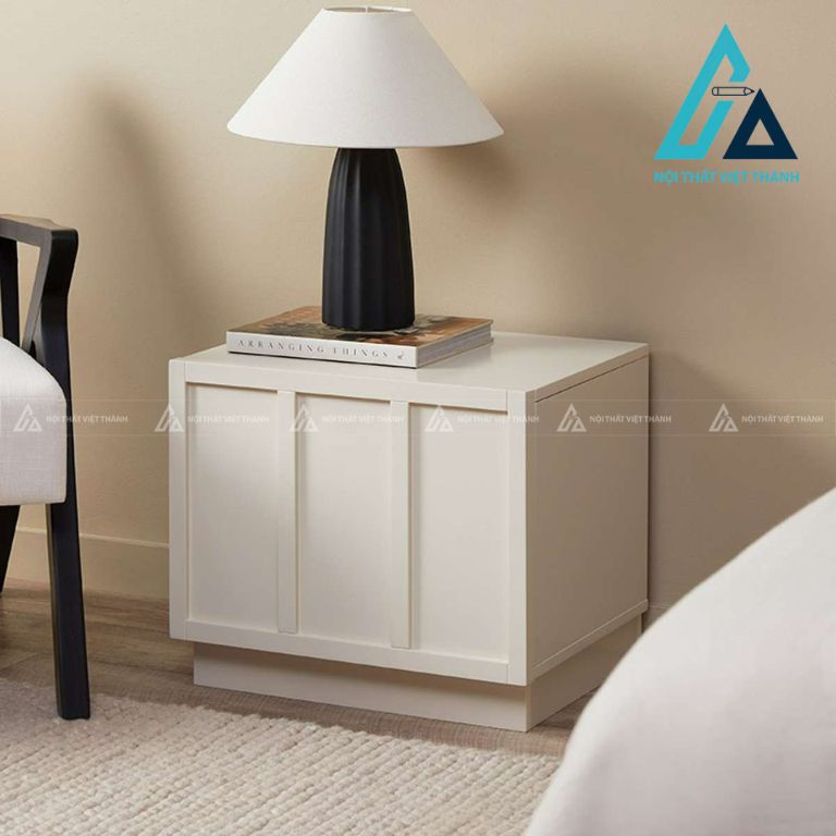 Tủ đầu giường MDF màu be phong cách Japandi hiện đại tối giản 2