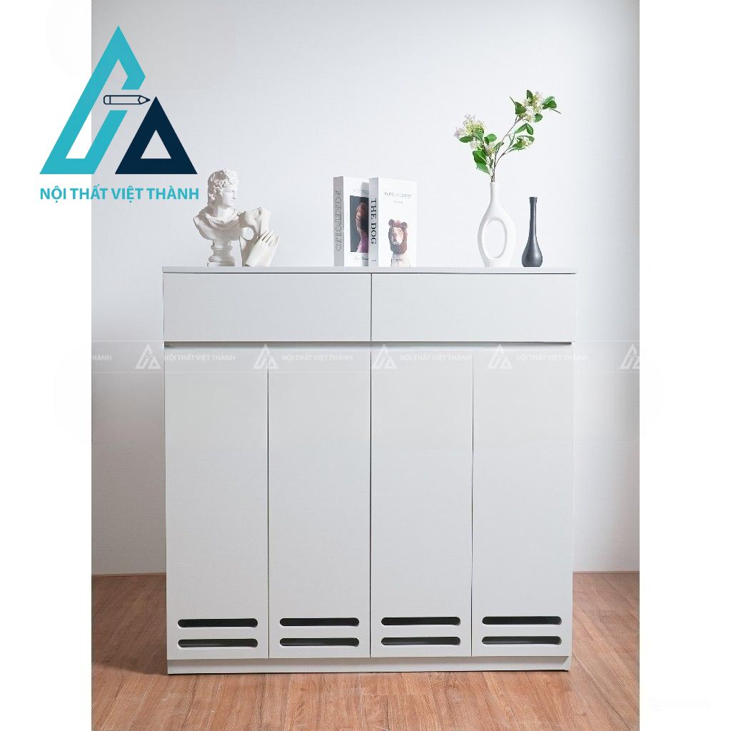 Tủ giày trắng kết hợp kệ trang trí