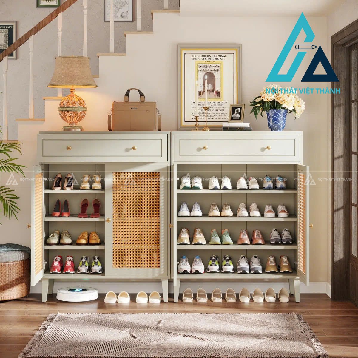 Tủ giày màu đồng bộ với nội thất nhà