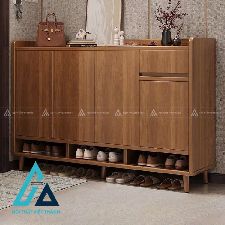 Tủ giày gỗ nâu tối giản