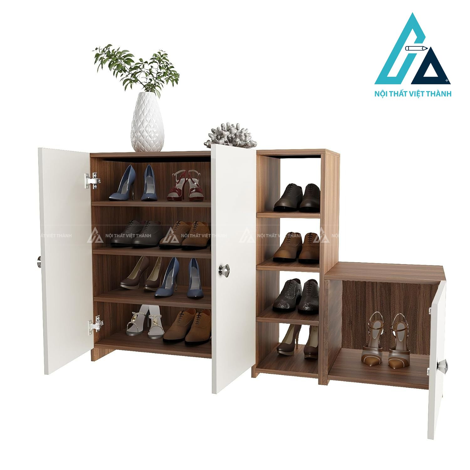 Tủ giày gỗ công nghiệp đa năng phối trắng vân gỗ hiện đại tiện dụng 1