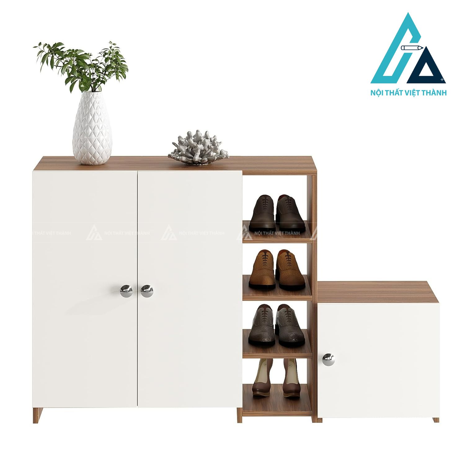 Tủ giày gỗ công nghiệp đa năng phối trắng vân gỗ hiện đại tiện dụng 4
