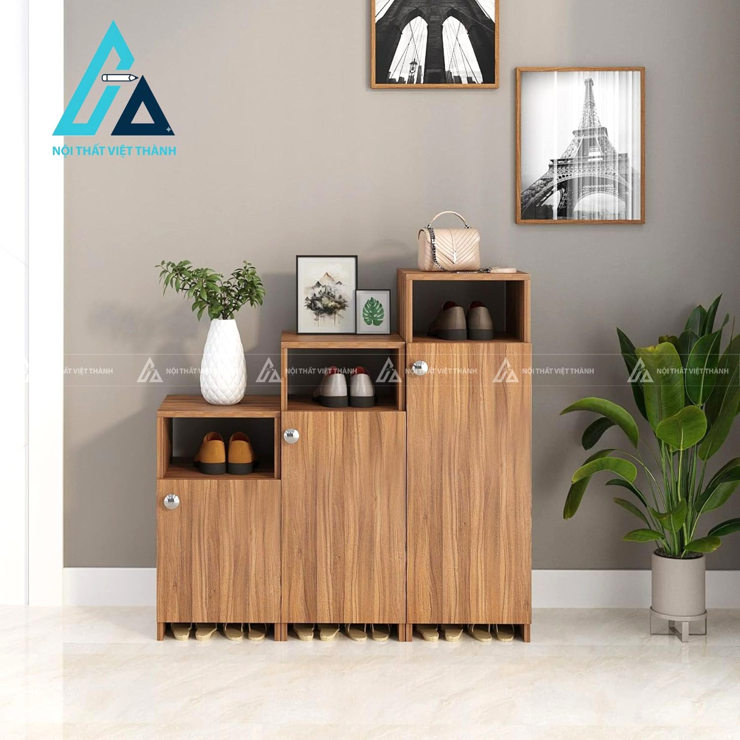 Tủ giày MDF 12 ngăn vân gỗ teak hiện đại sức chứa lớn đa năng 1