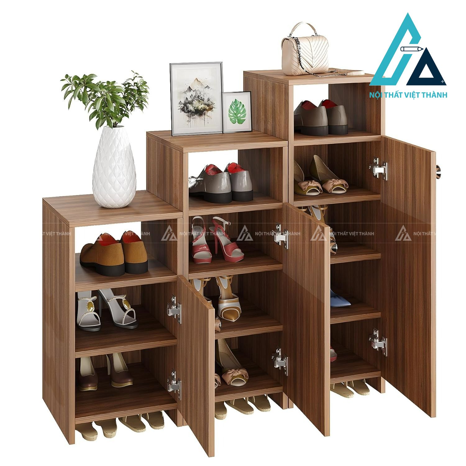 Tủ giày MDF 12 ngăn vân gỗ teak hiện đại sức chứa lớn đa năng 2