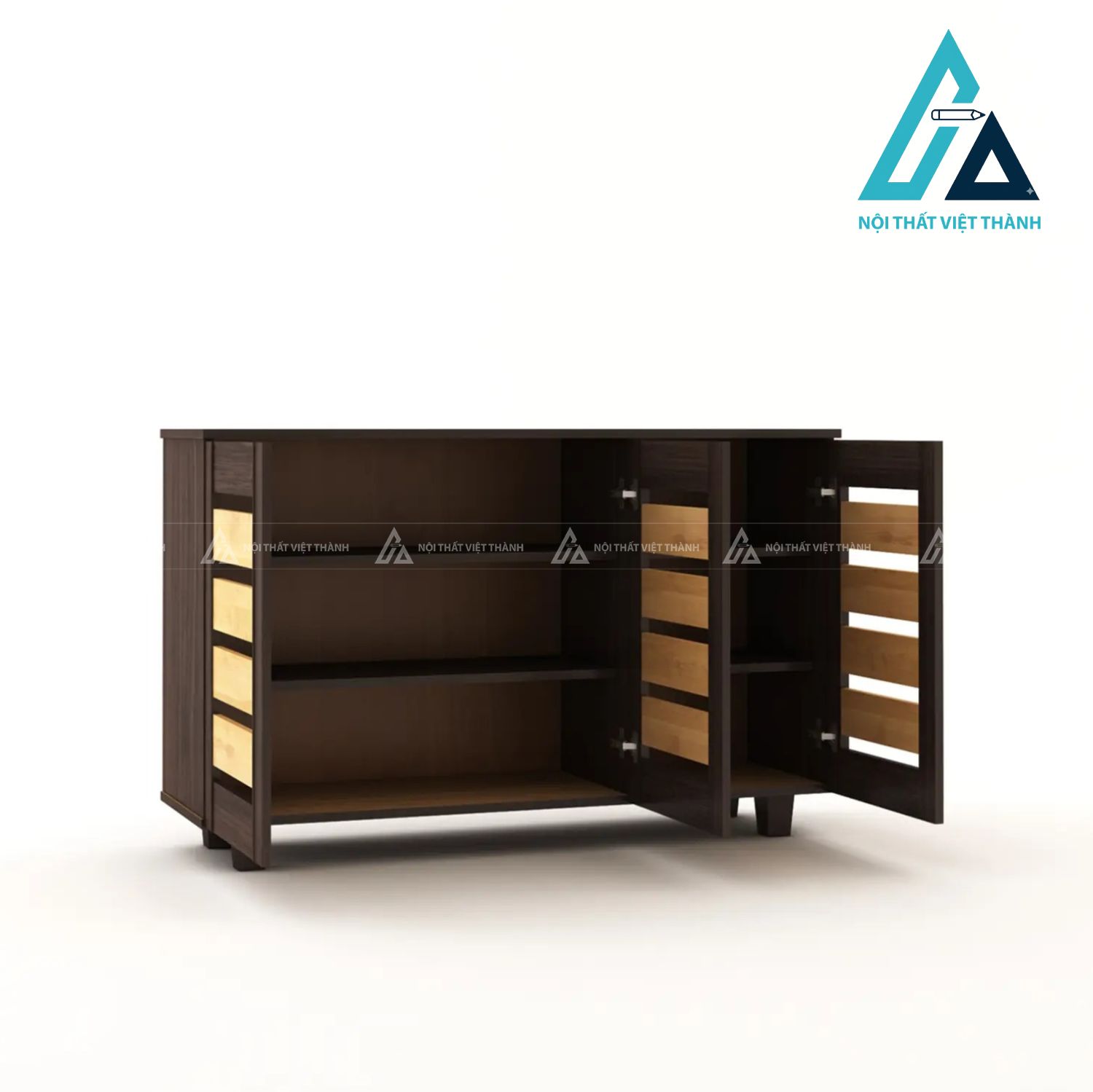 Tủ giày MDF 3 cánh phối màu vàng nâu hiện đại có cánh nan thoáng khí 1