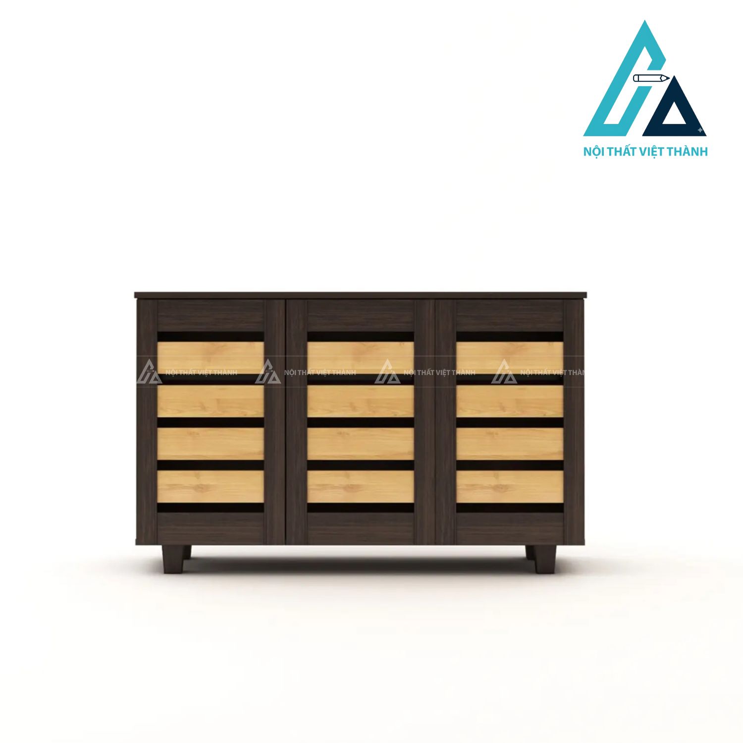 Tủ giày MDF 3 cánh phối màu vàng nâu hiện đại có cánh nan thoáng khí 2