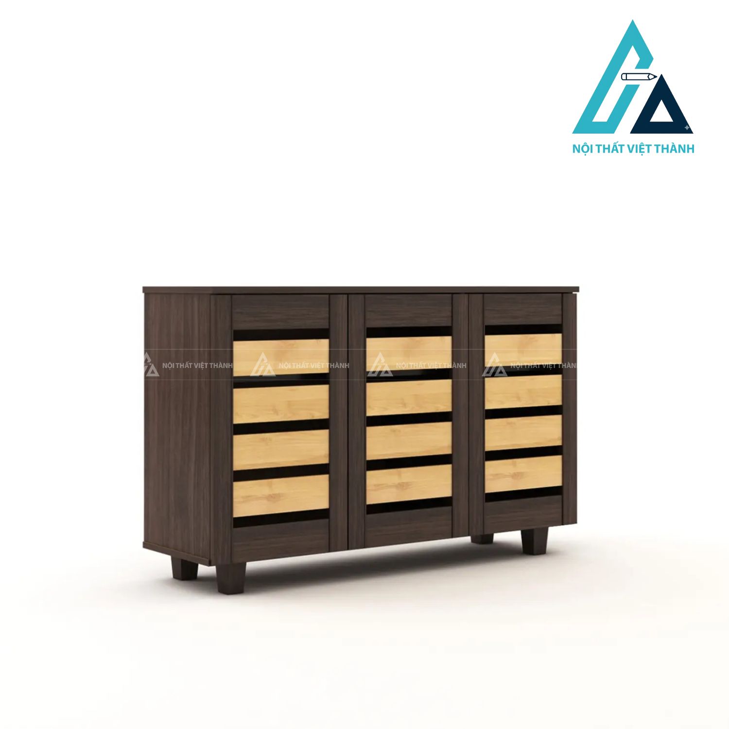 Tủ giày MDF 3 cánh phối màu vàng nâu hiện đại có cánh nan thoáng khí 4