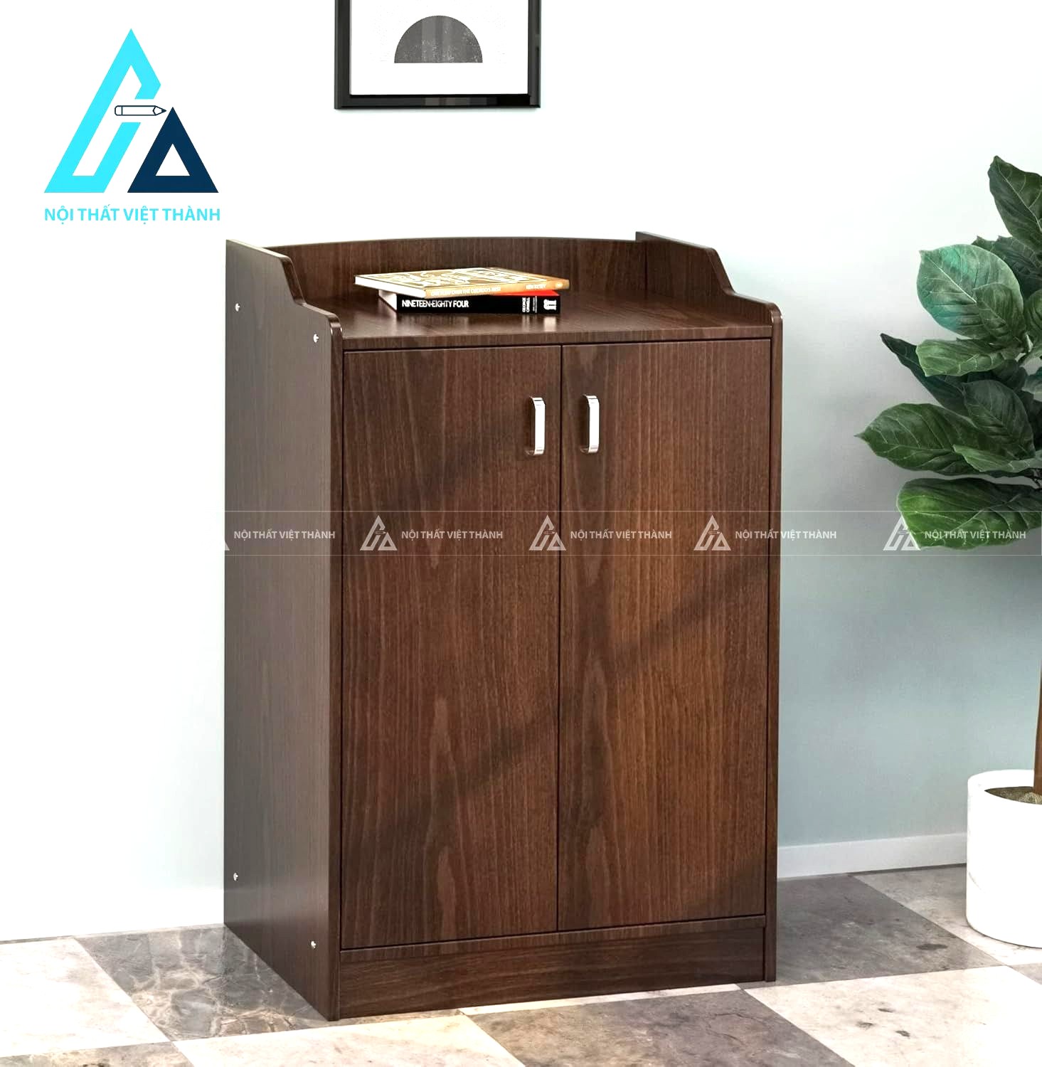 Tủ giày MDF 4 ngăn màu óc chó thiết kế tối giản hiện đại tiện dụng