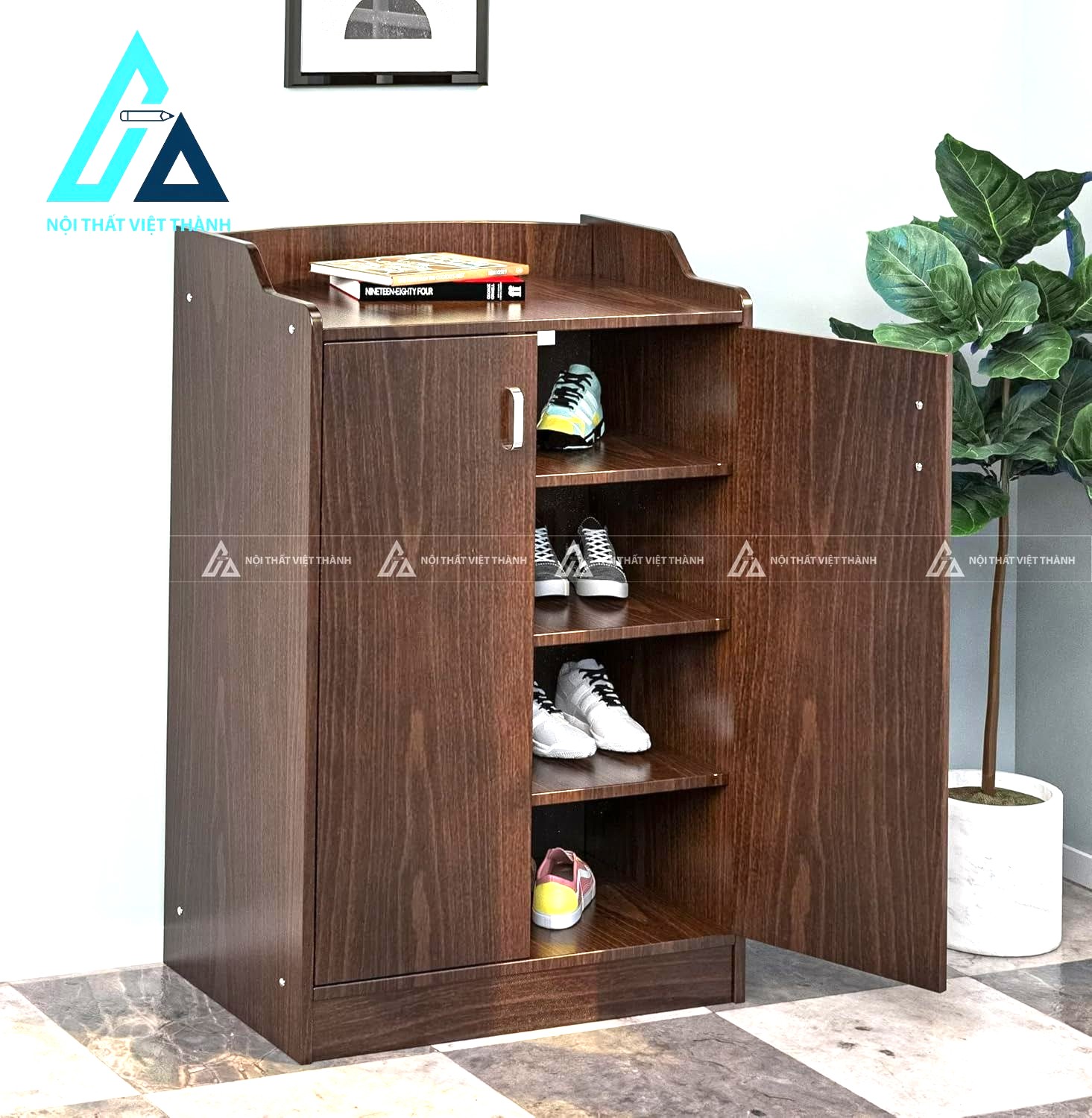 Tủ giày MDF 4 ngăn màu óc chó thiết kế tối giản hiện đại tiện dụng 1