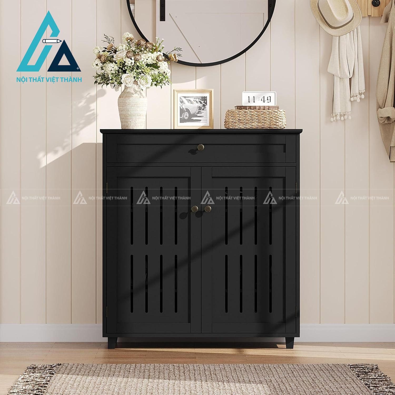 Tủ giày MDF 4 tầng màu đen hiện đại có ngăn kéo tiện ích 2