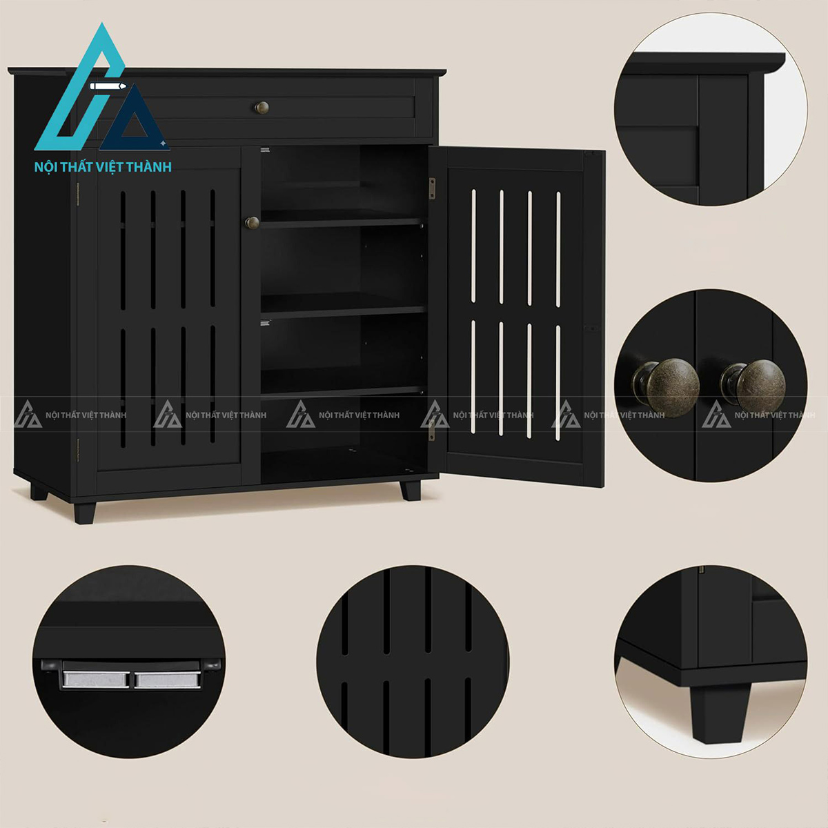 Tủ giày MDF 4 tầng màu đen hiện đại có ngăn kéo tiện ích 3