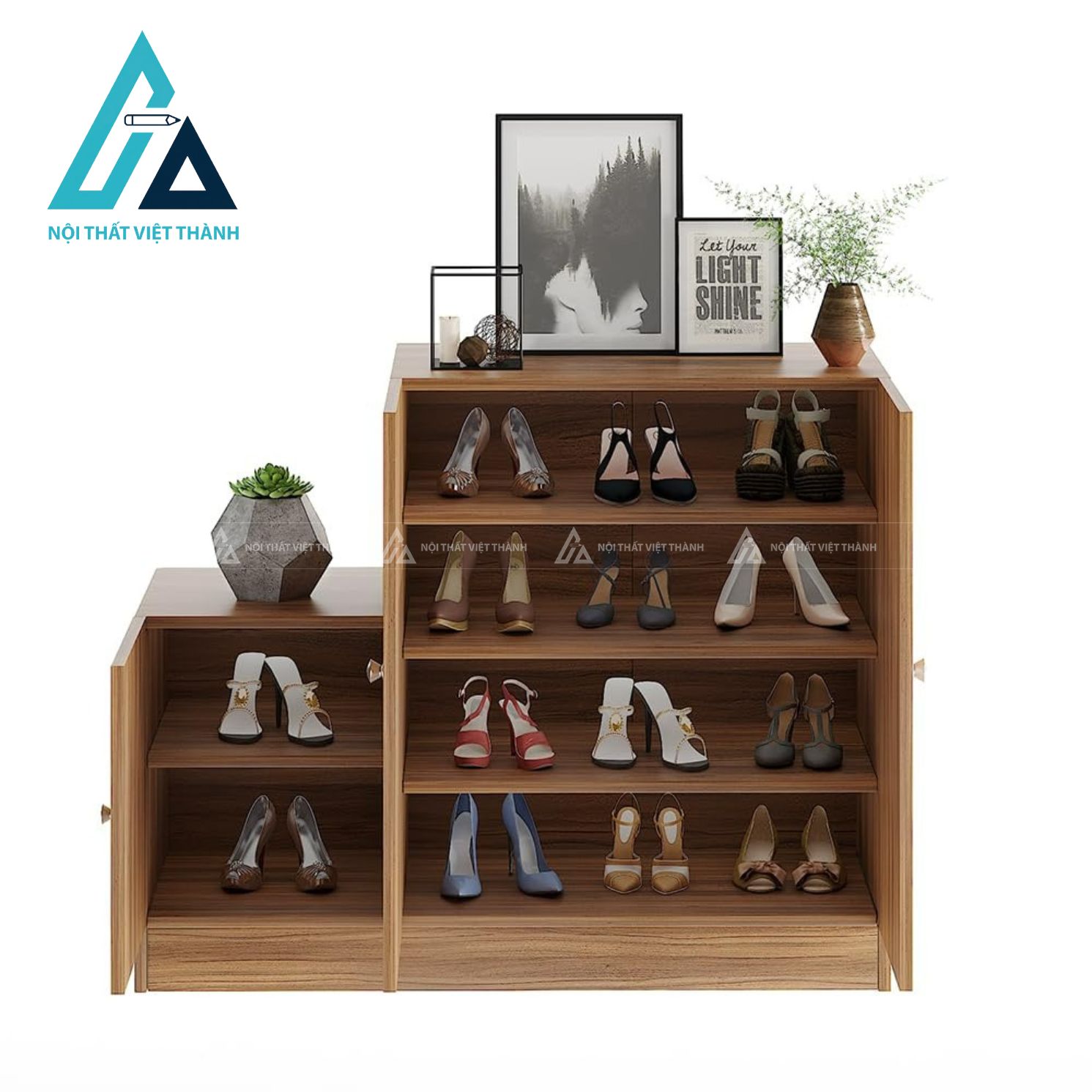 Tủ giày MDF 6 tầng vân gỗ tự nhiên thiết kế đứng hiện đại gọn gàng 1