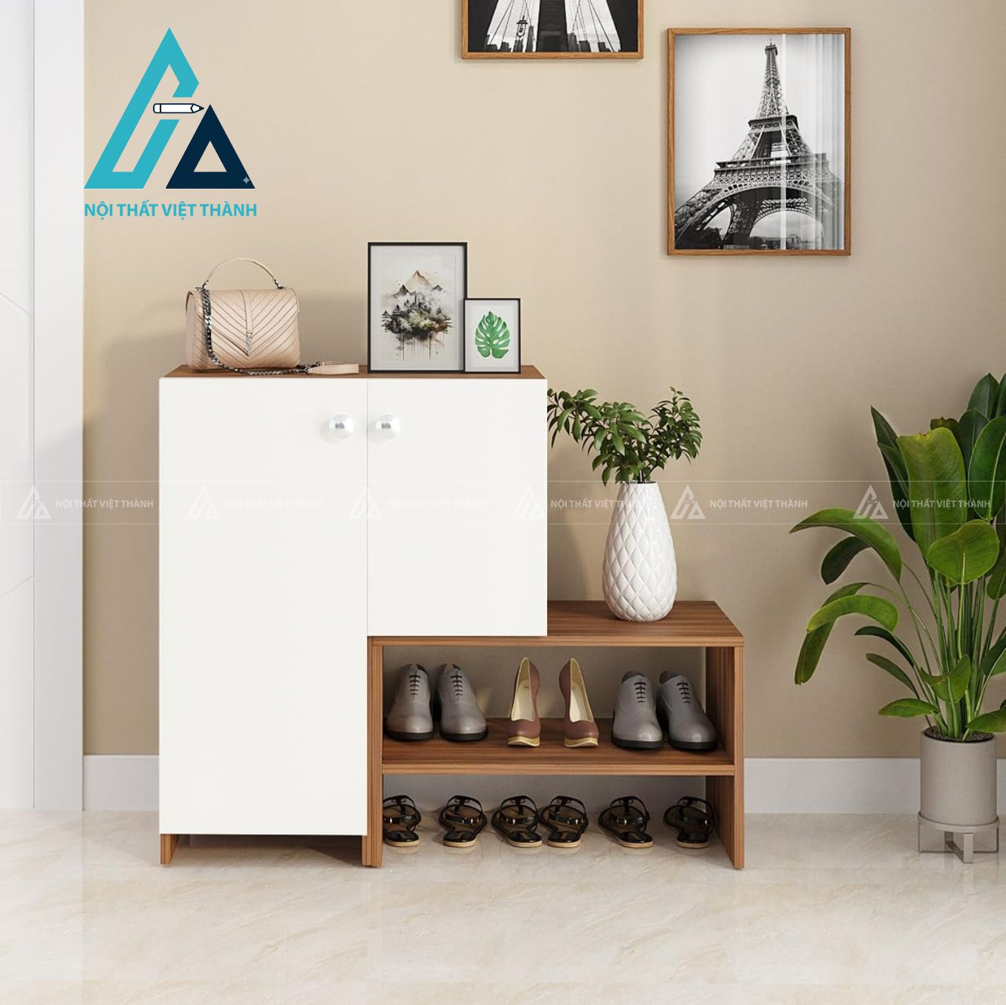 Tủ giày MDF 7 tầng phối vân gỗ và trắng hiện đại đa năng tiện dụng 1