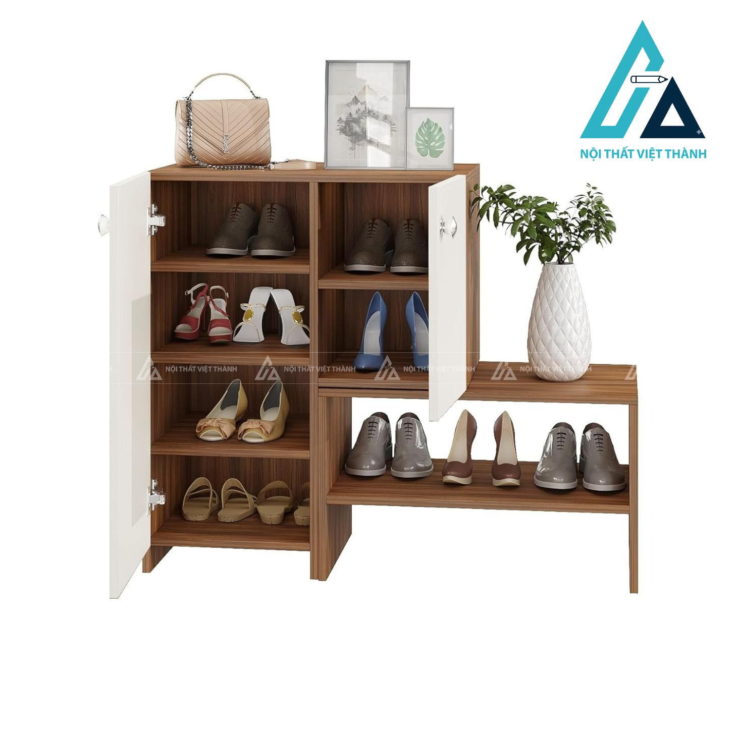 Tủ giày MDF 7 tầng phối vân gỗ và trắng hiện đại đa năng tiện dụng 2