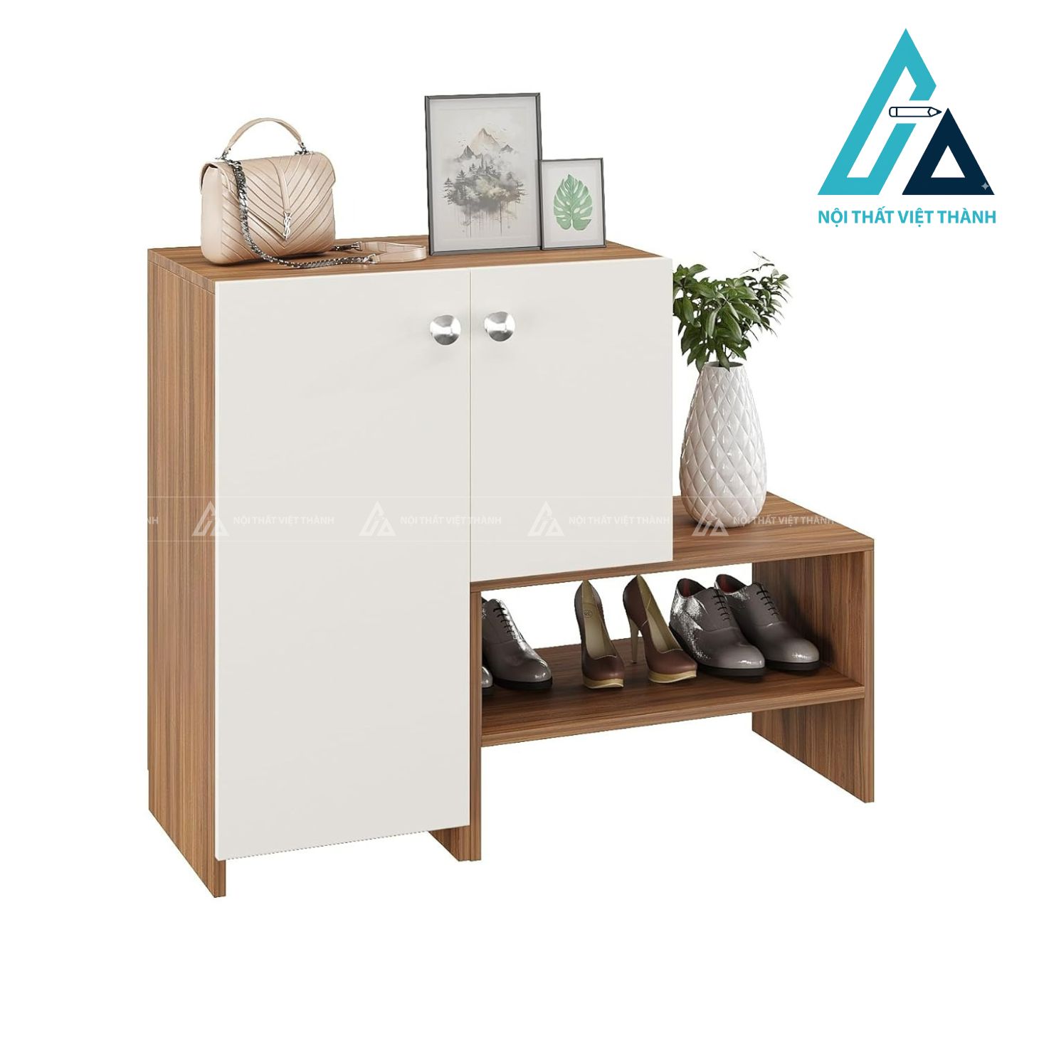 Tủ giày MDF 7 tầng phối vân gỗ và trắng hiện đại đa năng tiện dụng 3