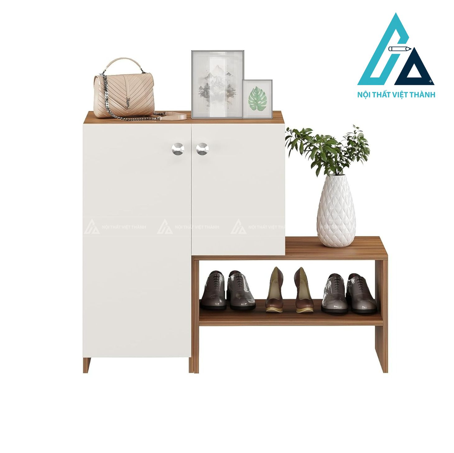 Tủ giày MDF 7 tầng phối vân gỗ và trắng hiện đại đa năng tiện dụng 4