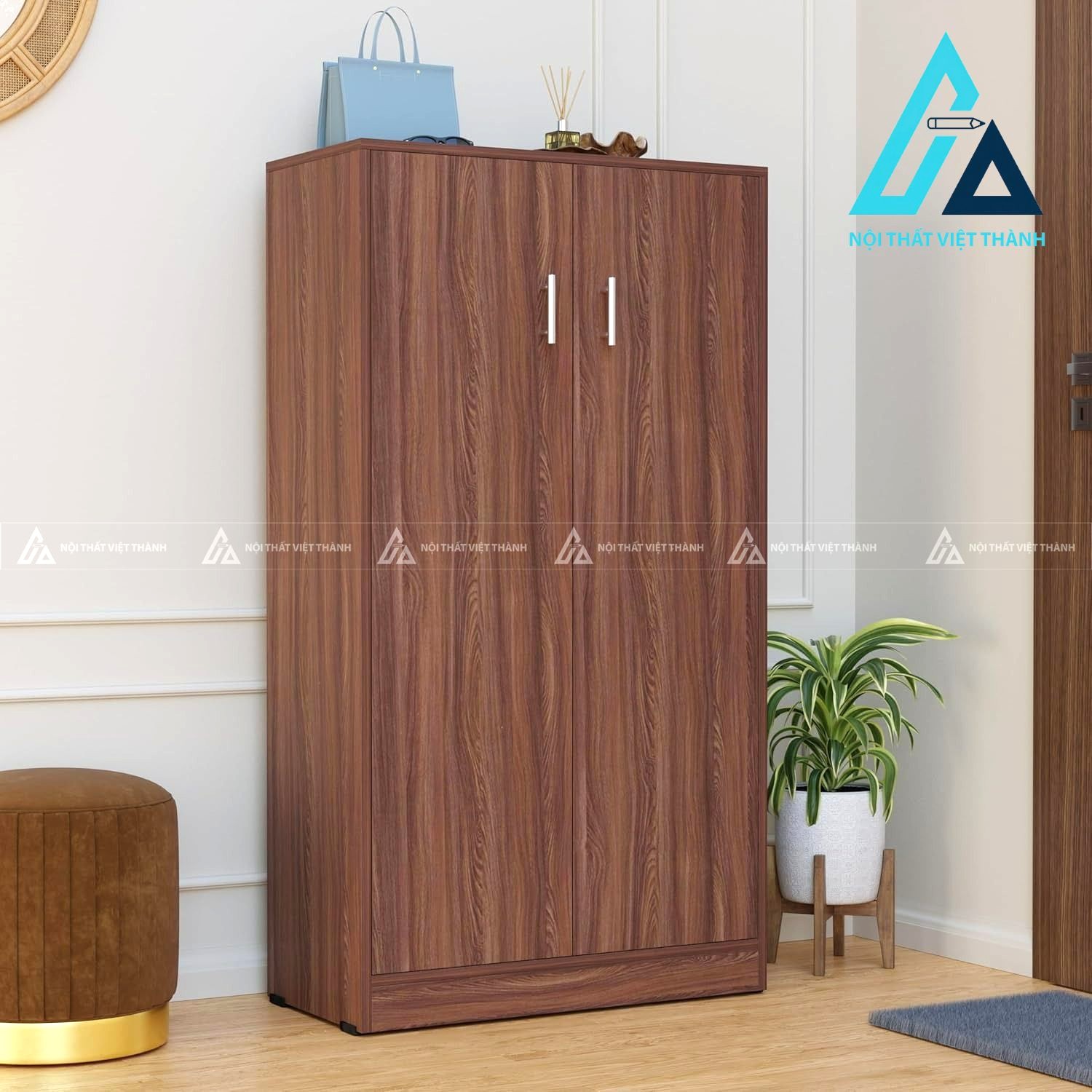 Tủ giày MDF 7 tầng vân gỗ óc chó hiện đại cánh kín lưu trữ lớn 4