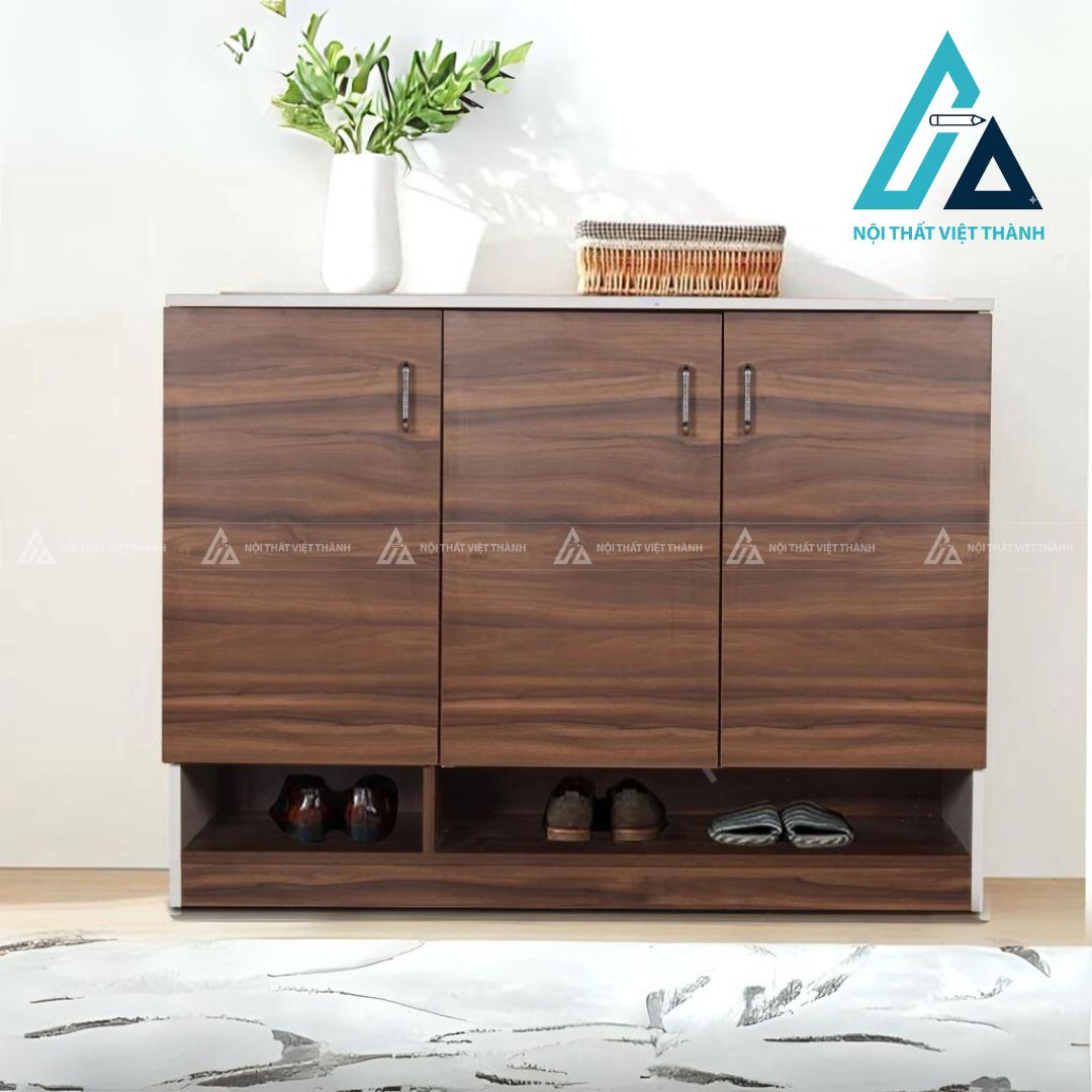 Tủ giày MDF màu óc chó hiện đại thiết kế tối giản sang trọng