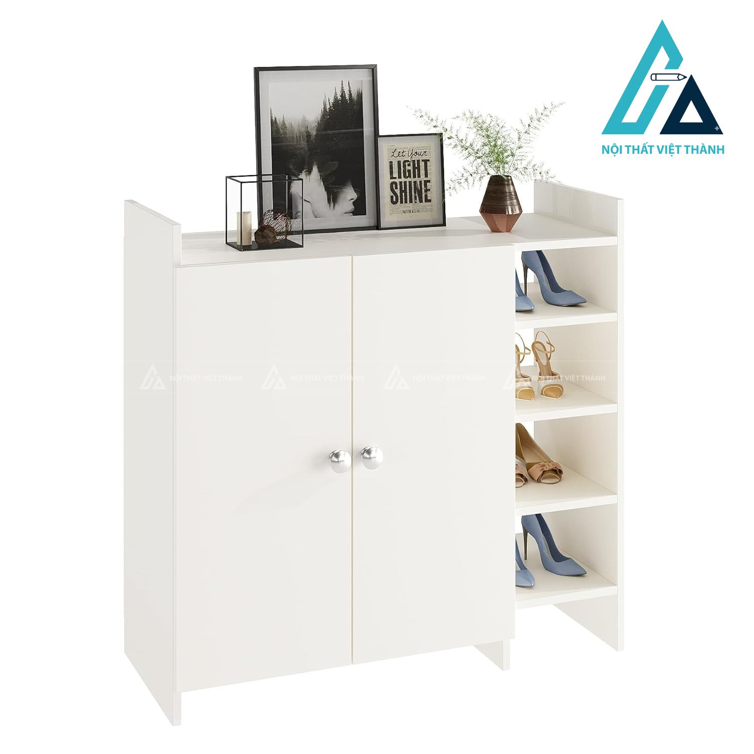 Tủ giày MDF màu trắng hiện đại dáng đứng nhiều tầng tiện lợi 3