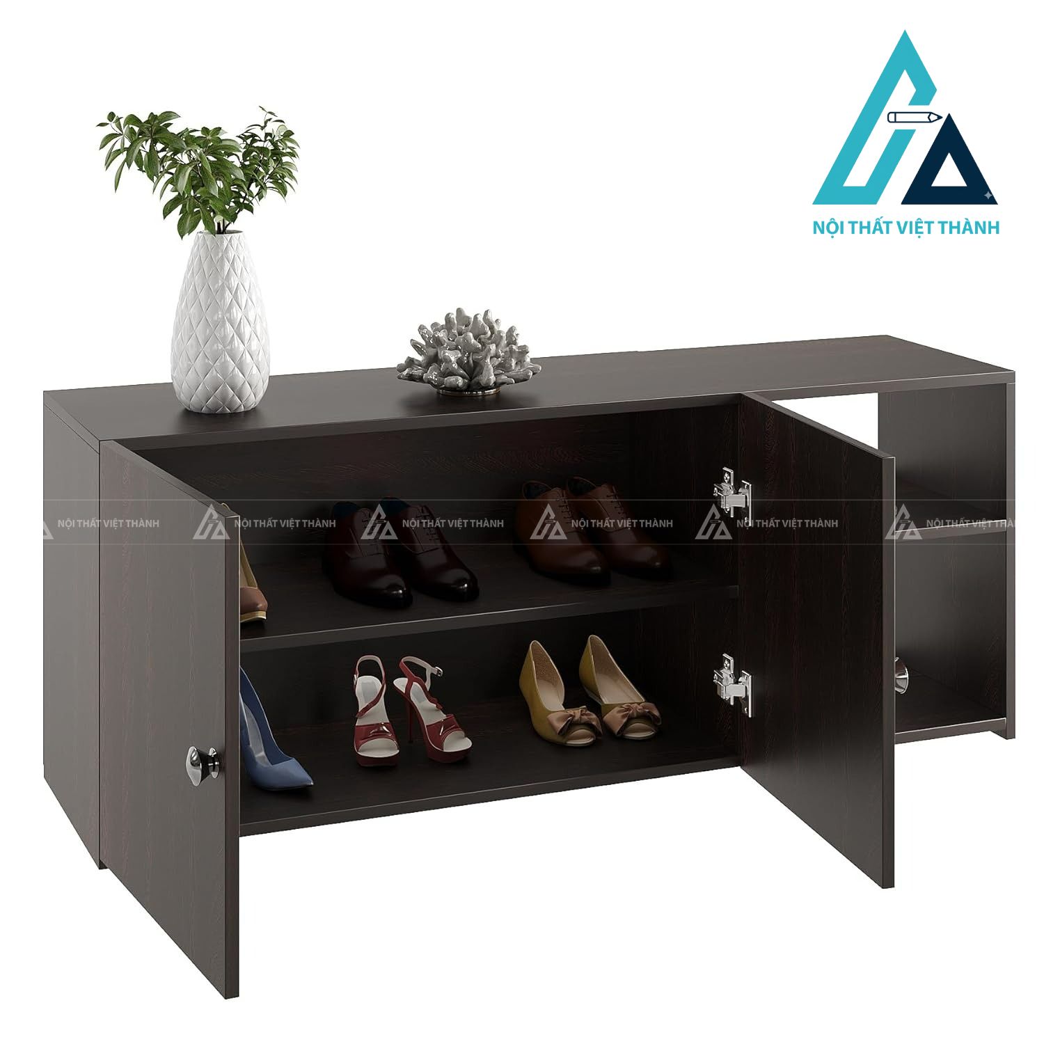 Tủ giày MDF vân gỗ Wenge hiện đại đa năng có kệ mở tiện lợi 3