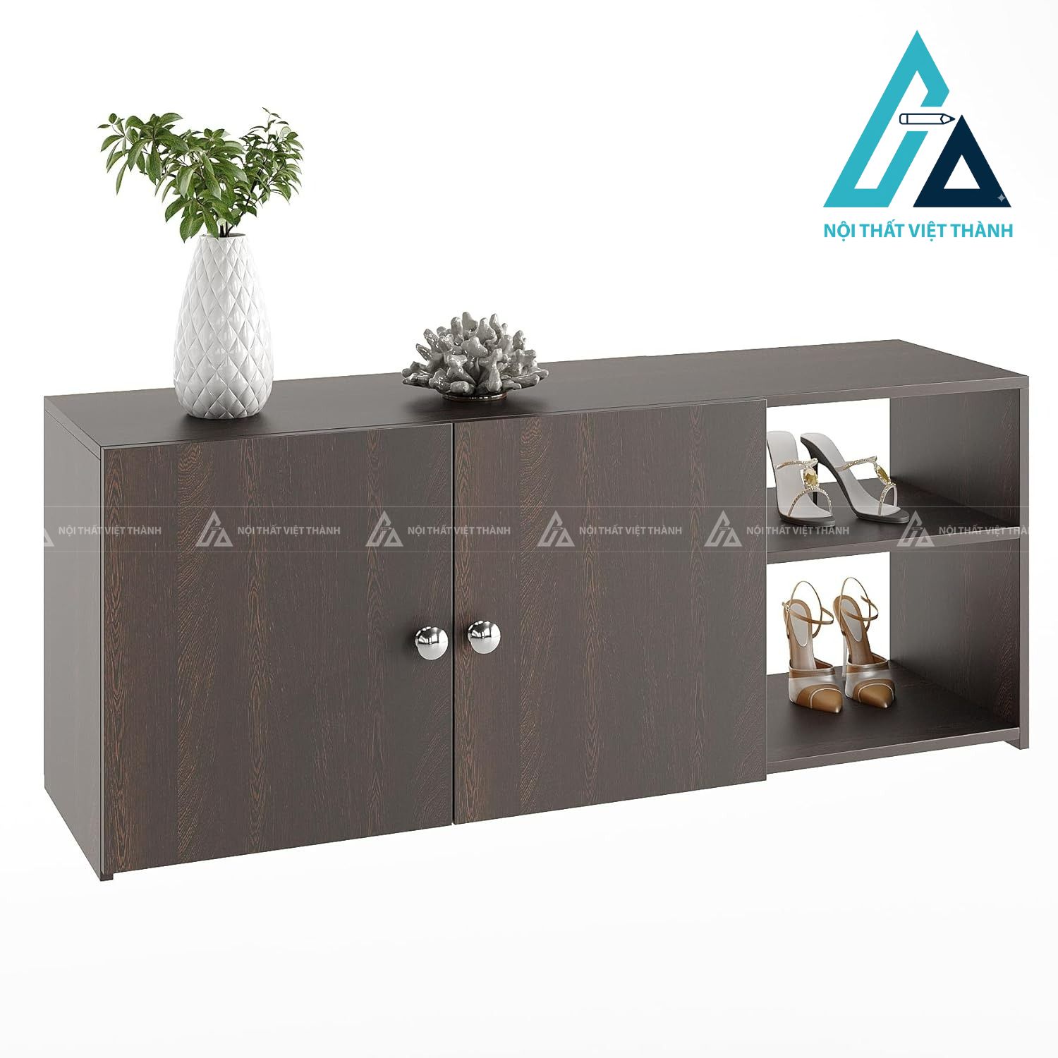 Tủ giày MDF vân gỗ Wenge hiện đại đa năng có kệ mở tiện lợi 4