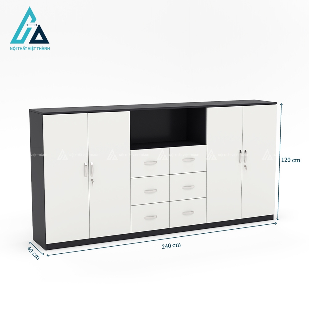 Tủ hồ sơ 4 cánh mở kết hợp 6 ngăn kéo và kệ trang trí
