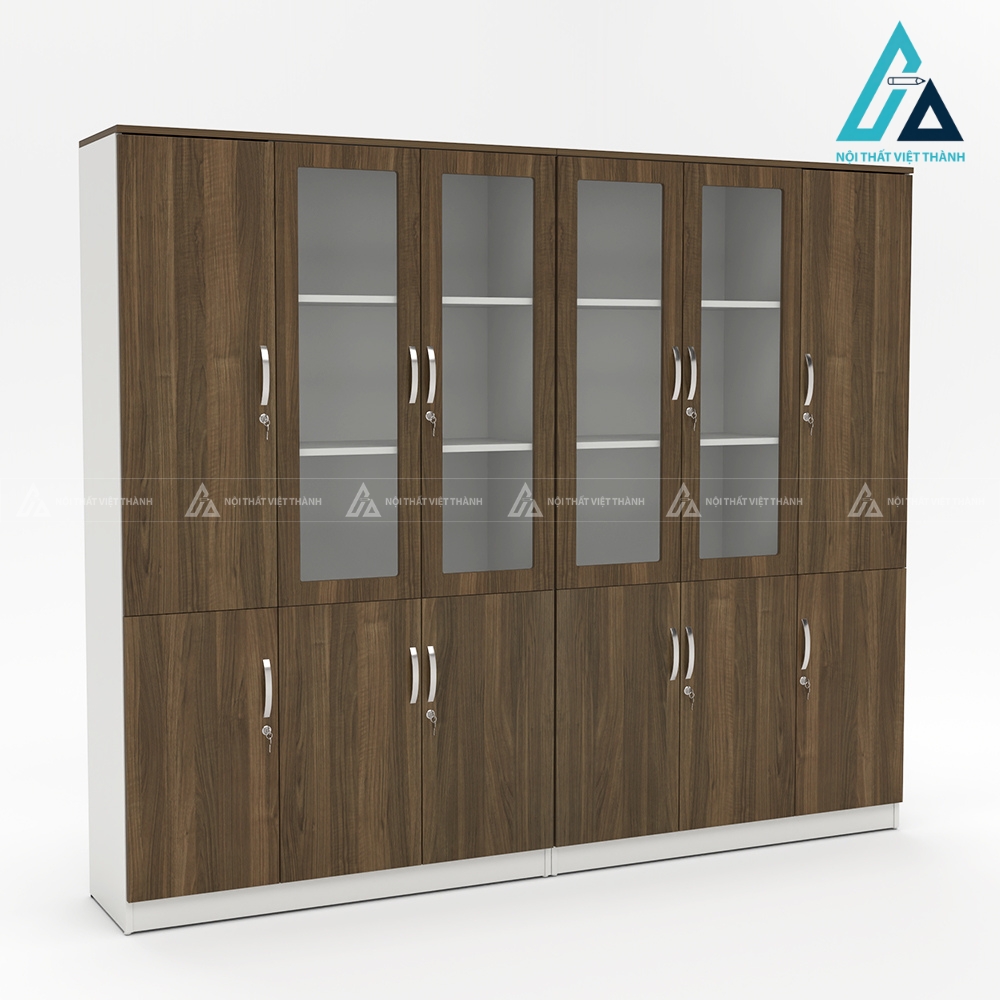 Tủ hồ sơ 4 cánh gỗ kín có khóa màu vân gỗ xám đậm sang trọng