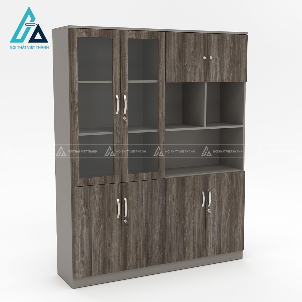 Tủ tài liệu văn phòng gỗ mdf màu vân gỗ xám cao cấp