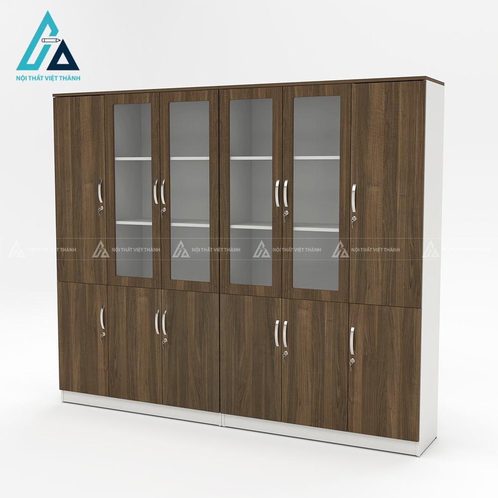 Tủ hồ sơ 4 cánh gỗ kín có khóa màu vân gỗ xám đậm sang trọng 1