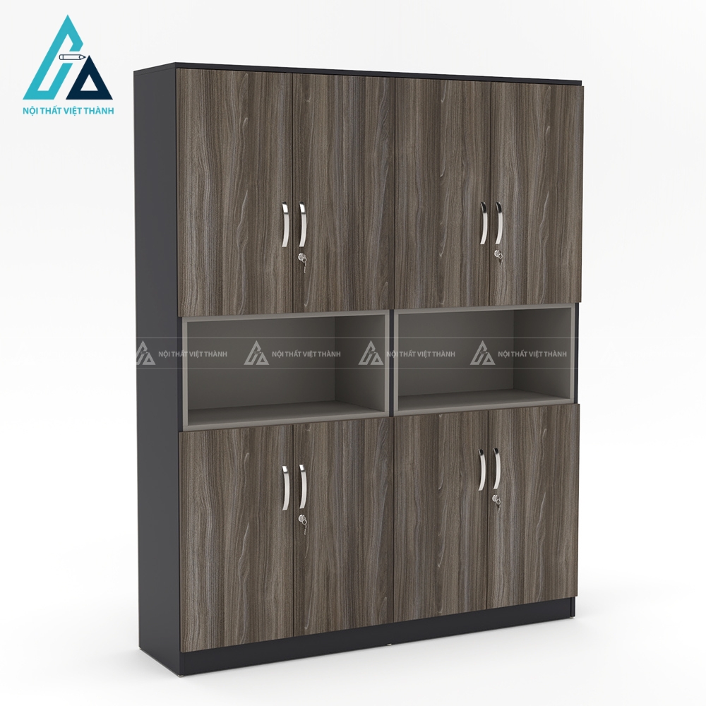 Tủ đựng hồ sơ cao 2 tầng cánh gỗ kết hợp kệ hở giữa tiện lợi 2