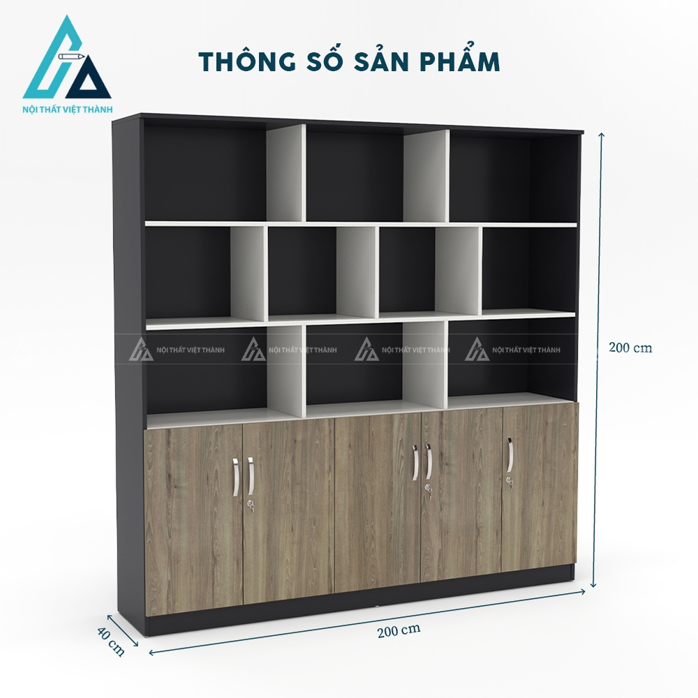 Kệ gỗ đựng hồ sơ 3 tầng kệ hở kết hợp hệ tủ cánh kín bảo mật 2