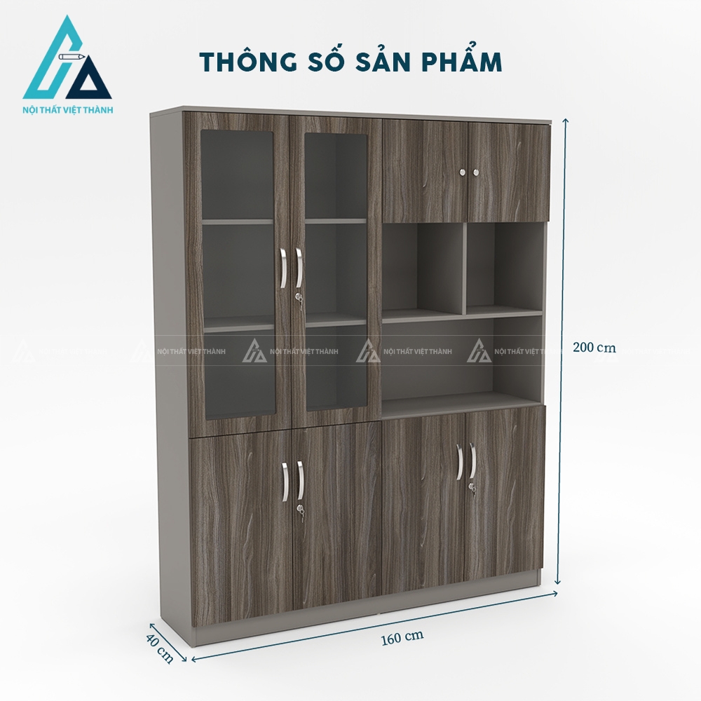 Tủ đựng hồ sơ cao 2 tầng cánh gỗ kết hợp kệ hở giữa tiện lợi 3