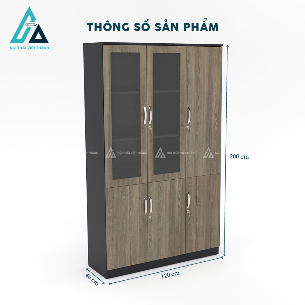 Tủ gỗ văn phòng 6 cánh phối màu ghi đen hiện đại 3