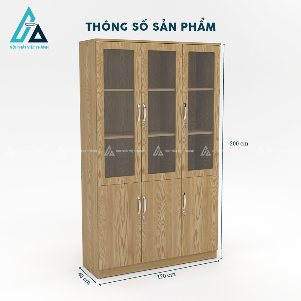 Tủ gỗ đựng tài liệu cánh kính khung 3 buồng tiêu chuẩn 3