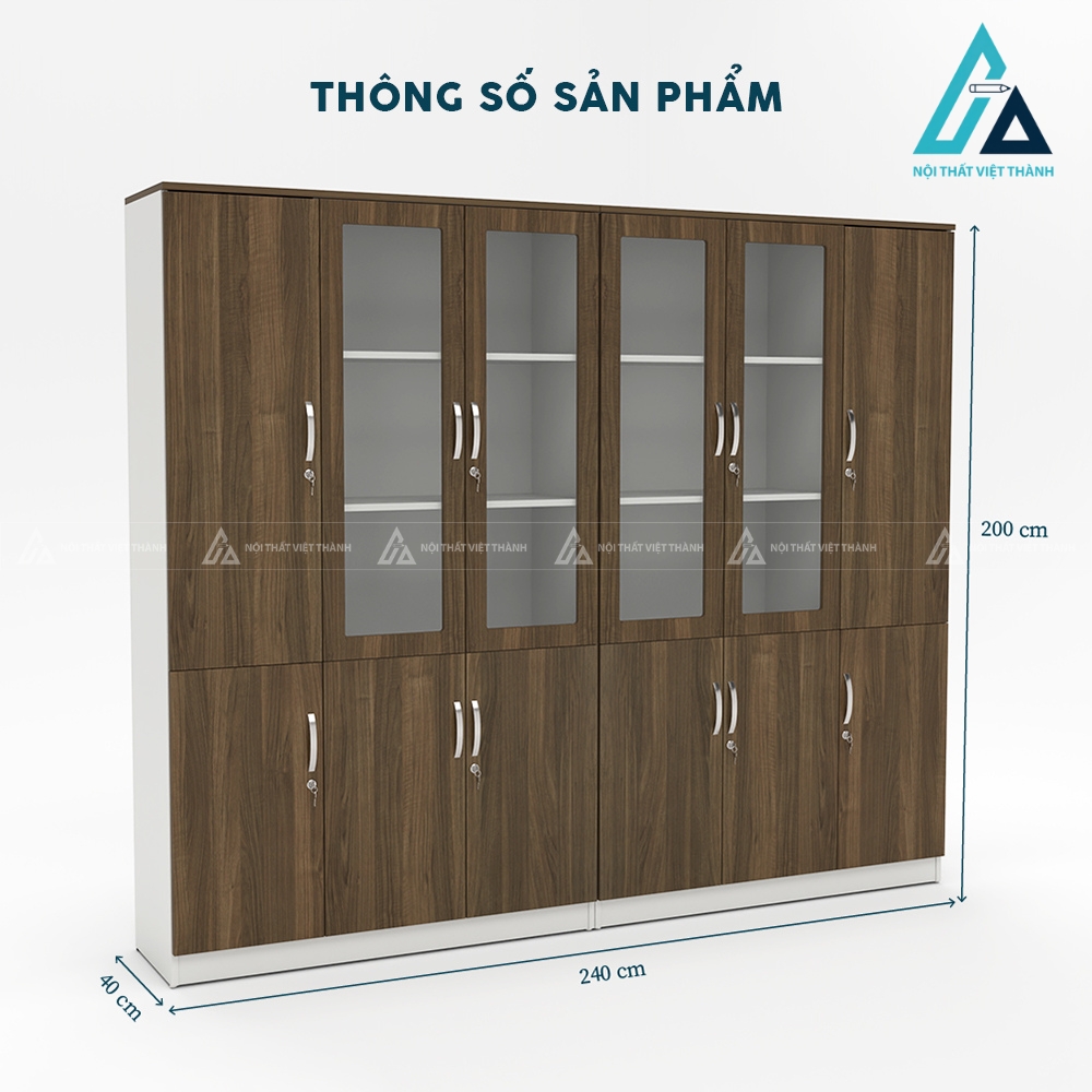 Tủ hồ sơ 4 cánh gỗ kín có khóa màu vân gỗ xám đậm sang trọng 3