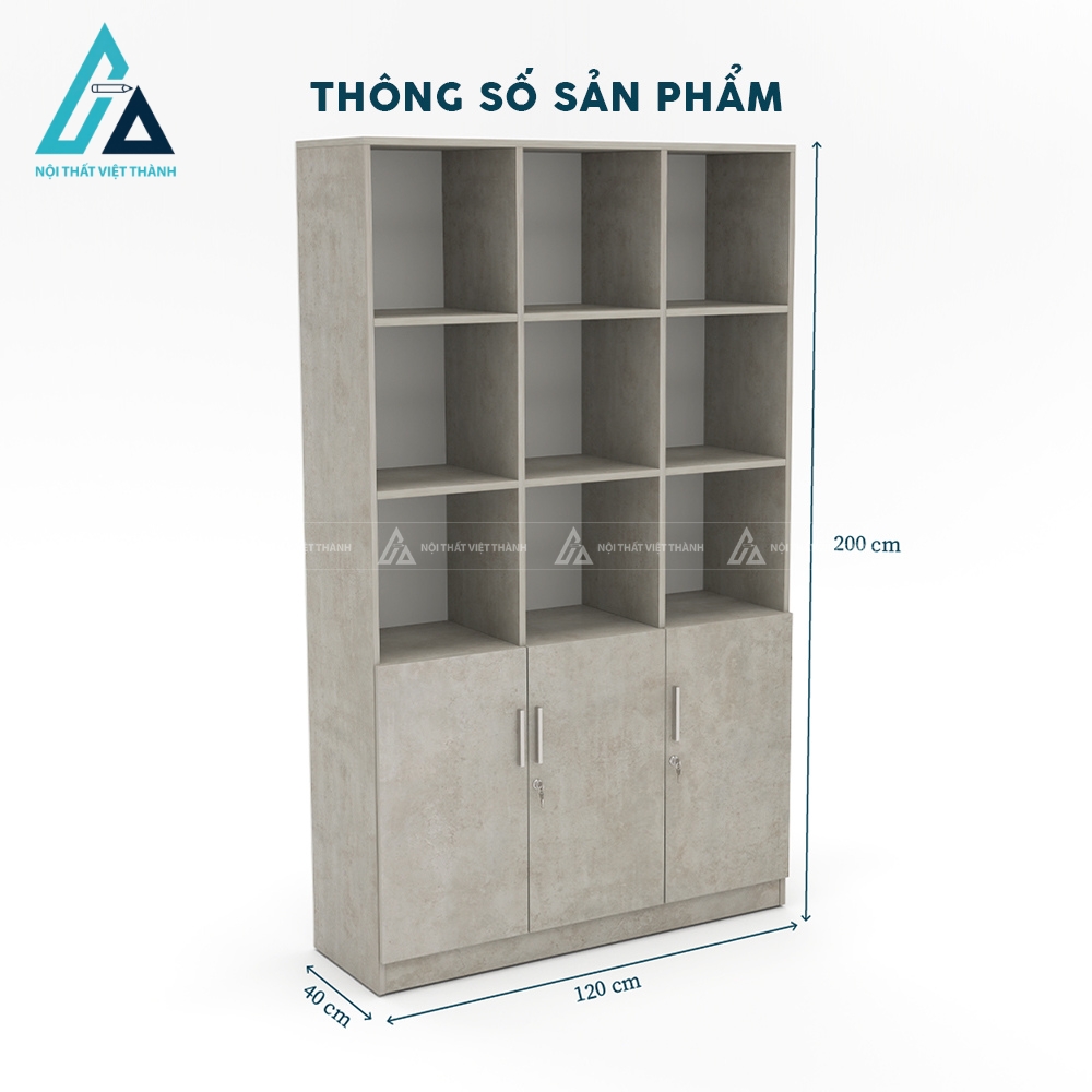 Tủ hồ sơ 3 cánh dưới có khóa kết hợp nhiều ngăn kệ 3