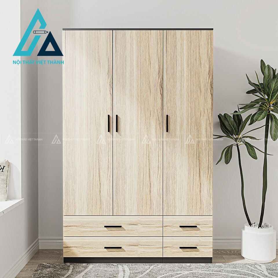 Tủ quần áo 3 cánh 4 ngăn kéo gỗ công nghiệp phối gỗ sồi – đen hiện đại 1
