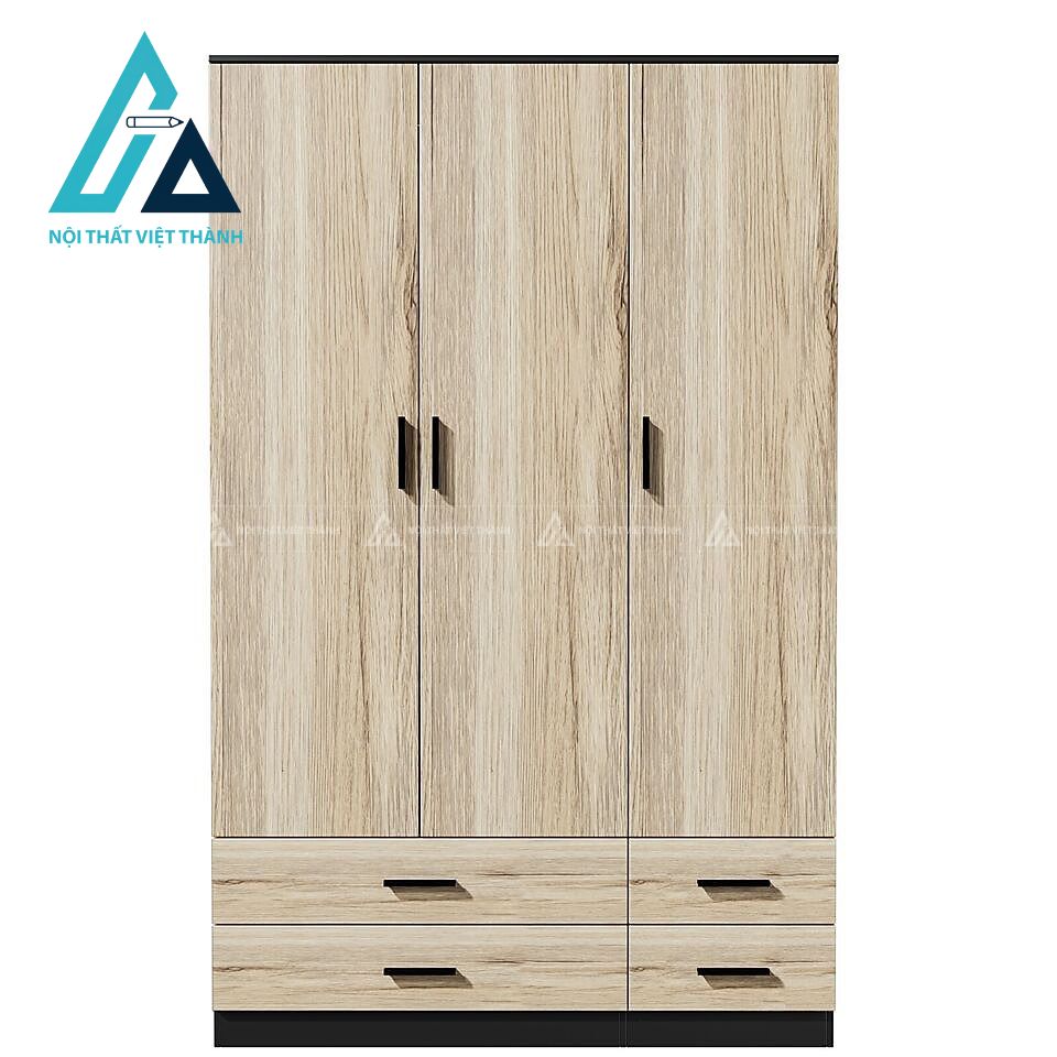Tủ quần áo 3 cánh 4 ngăn kéo gỗ công nghiệp phối gỗ sồi – đen hiện đại 2