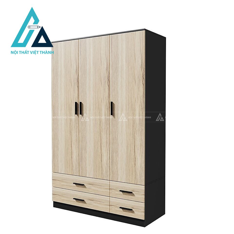 Tủ quần áo 3 cánh 4 ngăn kéo gỗ công nghiệp phối gỗ sồi – đen hiện đại 3